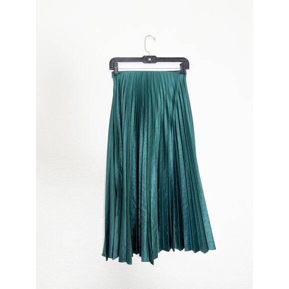 Zara Emerald Green Pleated Midi Skirt Size XS High Rise Chic Preppy Minimalist - Picture 12 of 13
